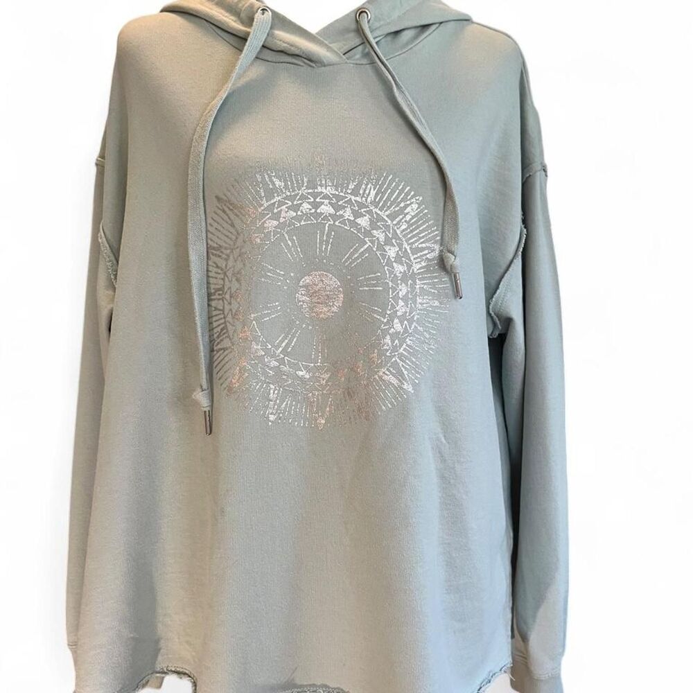 C&C California Silver Metallic Sunburst Graphic Green/Blue Hoodie Size Large
